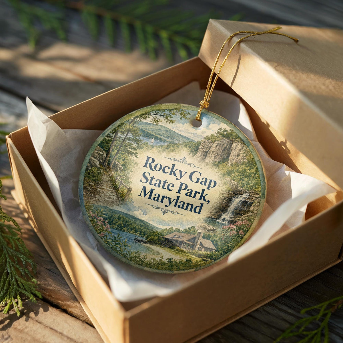 Rocky Gap State Park Maryland Watercolor Ceramic Ornament, Scenic State Park Souvenir, Travel Keepsake Gift — photo 8