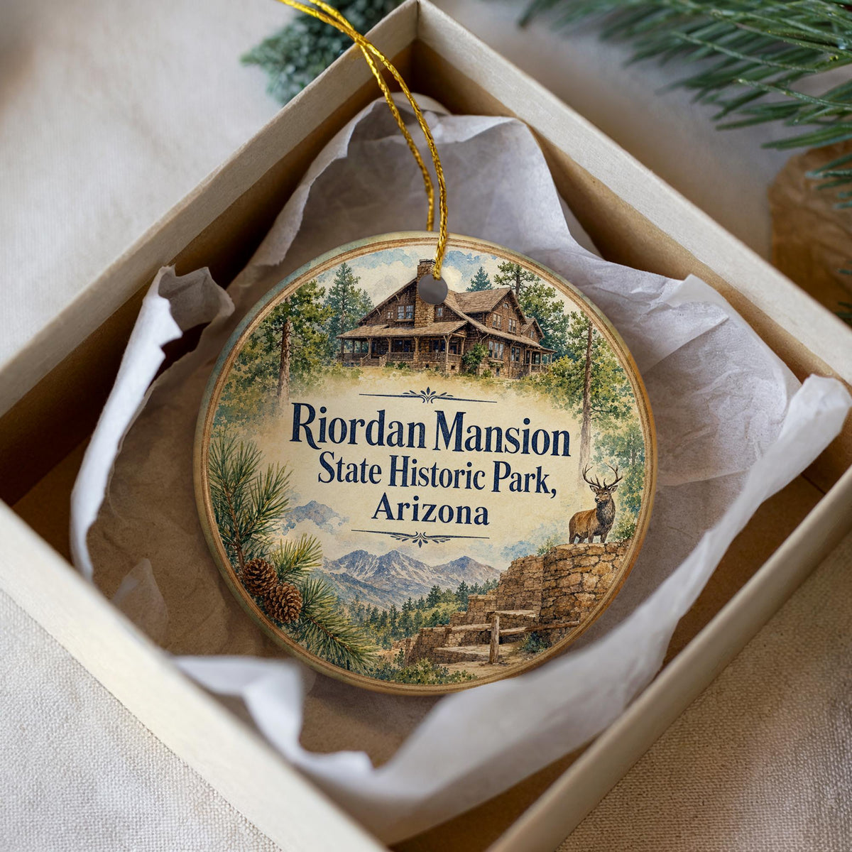 Riordan Mansion State Historic Park Arizona Ceramic Ornament, Flagstaff Landmark Watercolor Souvenir Gift, Historic Home Decor — photo 1