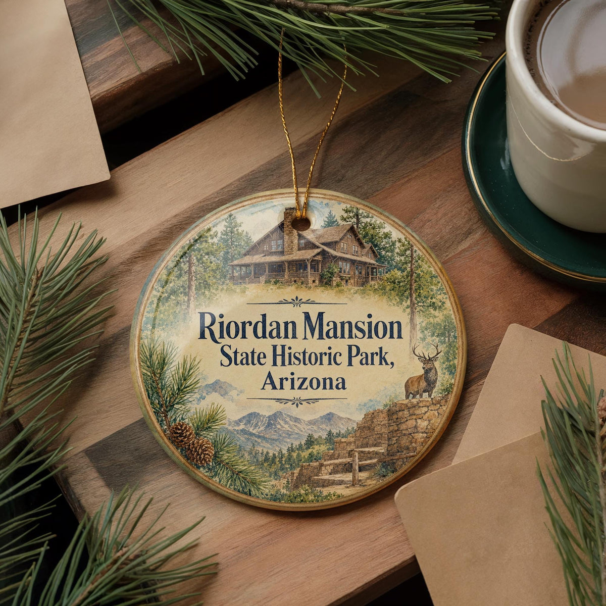 Riordan Mansion State Historic Park Arizona Ceramic Ornament, Flagstaff Landmark Watercolor Souvenir Gift, Historic Home Decor — photo 5