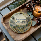 Savoy Mountain State Forest Massachusetts Watercolor Ceramic Ornament, Berkshires Nature Souvenir Gift, Hiking Forest Keepsake — photo 1