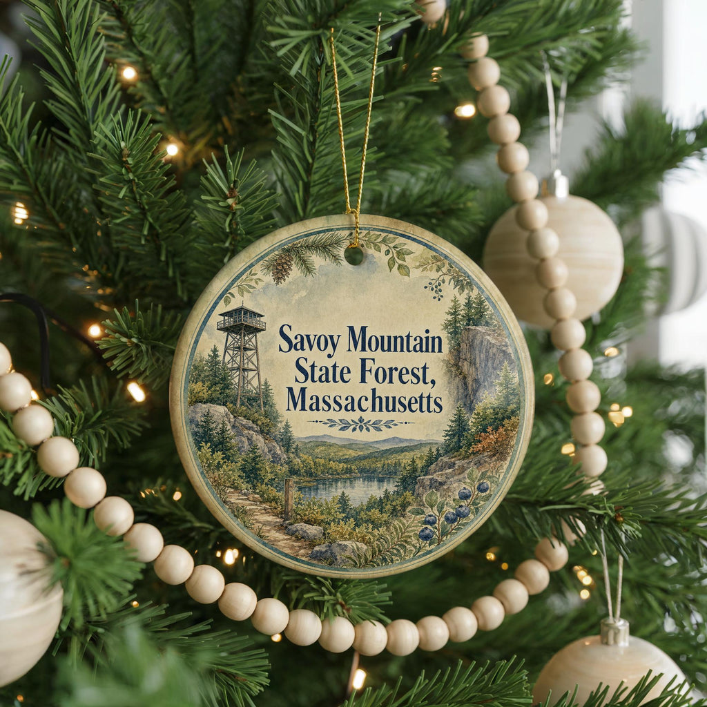 Savoy Mountain State Forest Massachusetts Watercolor Ceramic Ornament, Berkshires Nature Souvenir Gift, Hiking Forest Keepsake — photo 6