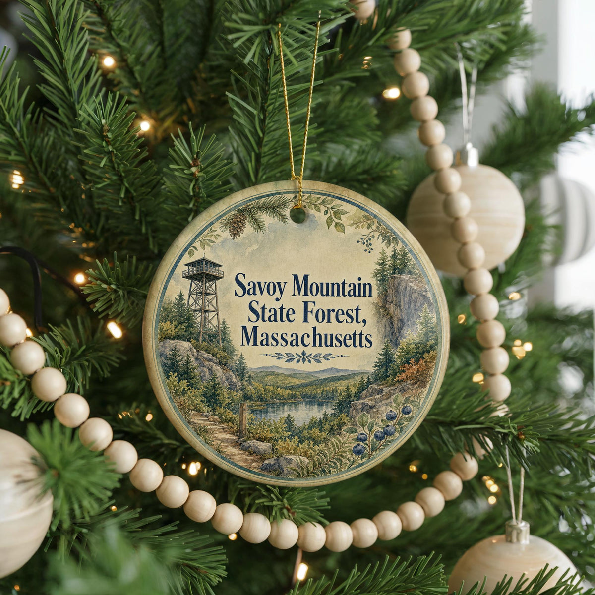 Savoy Mountain State Forest Massachusetts Watercolor Ceramic Ornament, Berkshires Nature Souvenir Gift, Hiking Forest Keepsake — photo 6