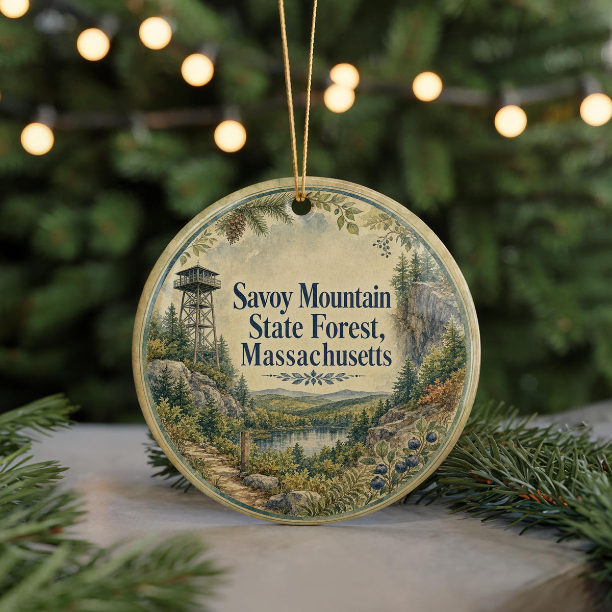 Savoy Mountain State Forest Massachusetts Watercolor Ceramic Ornament, Berkshires Nature Souvenir Gift, Hiking Forest Keepsake — photo 7