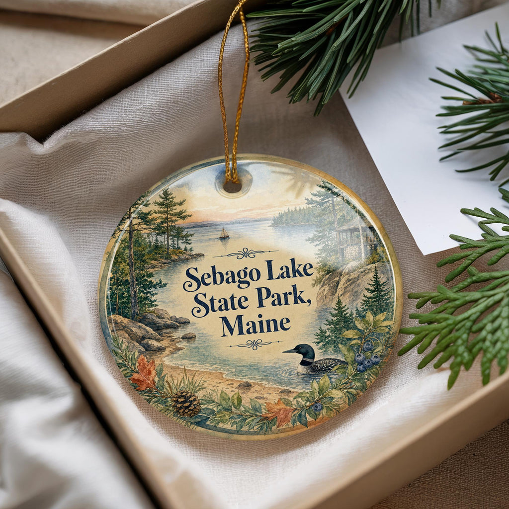 Sebago Lake State Park Maine Watercolor Ceramic Ornament, Sebago Lake Souvenir, Maine State Park Keepsake, Lake Vacation Gift — photo 4