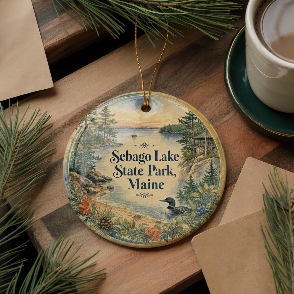 Sebago Lake State Park Maine Watercolor Ceramic Ornament, Sebago Lake Souvenir, Maine State Park Keepsake, Lake Vacation Gift — photo 5
