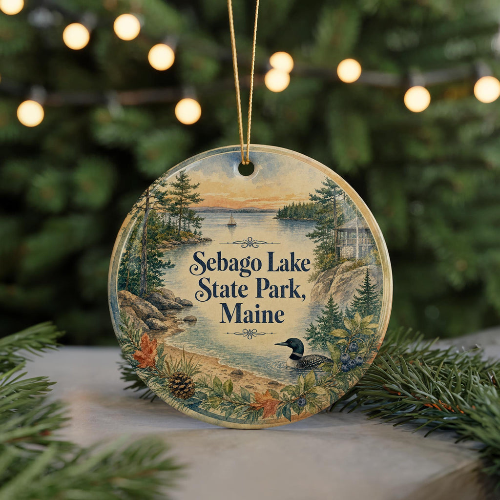 Sebago Lake State Park Maine Watercolor Ceramic Ornament, Sebago Lake Souvenir, Maine State Park Keepsake, Lake Vacation Gift — photo 7