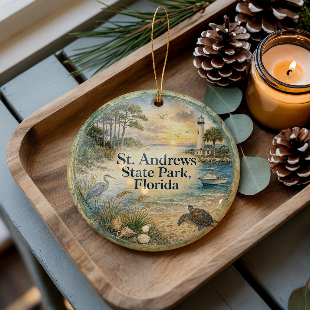 St Andrews State Park Florida Ceramic Ornament, Watercolor Florida Beach Souvenir, Panama City Beach Coastal Vacation Keepsake — photo 1