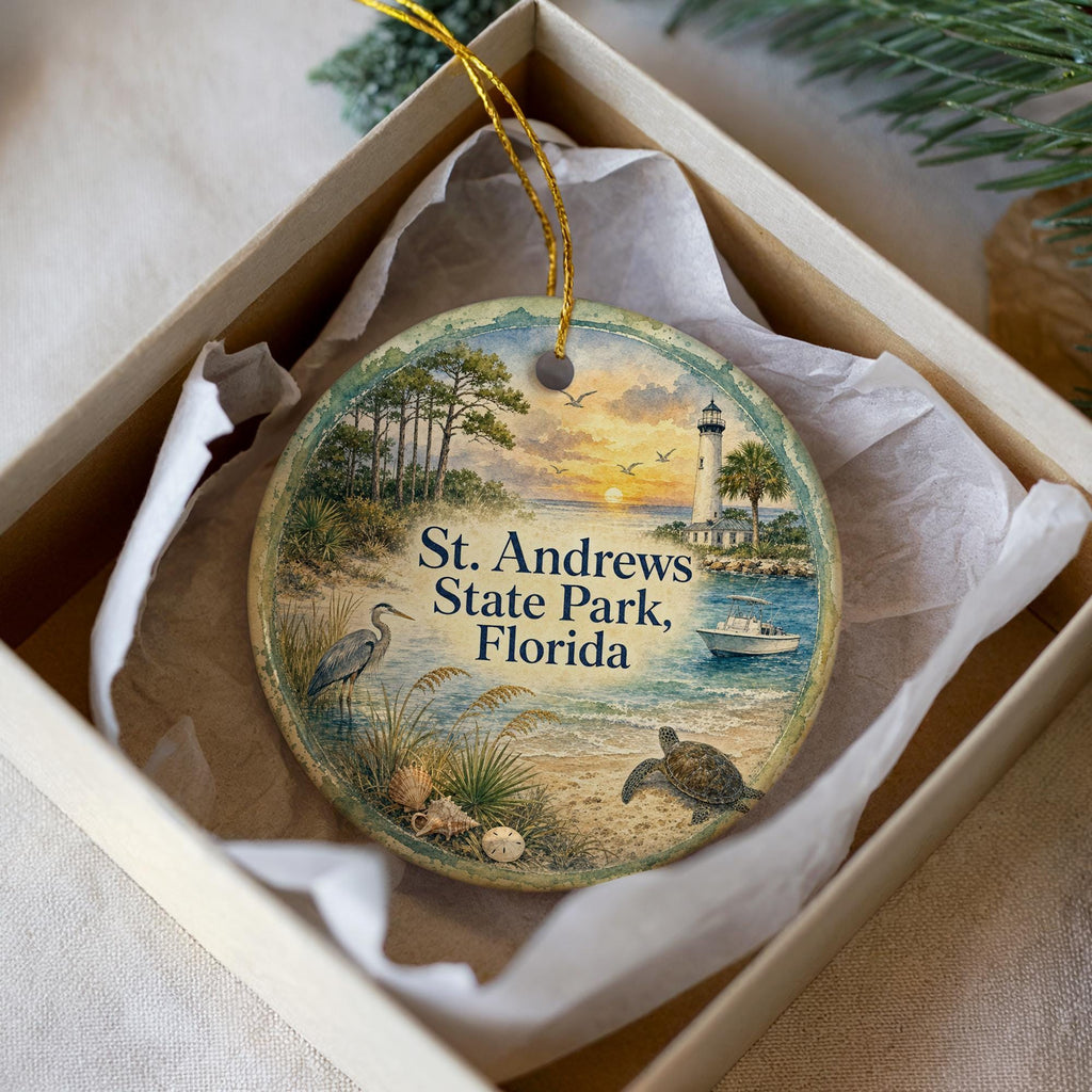 St Andrews State Park Florida Ceramic Ornament, Watercolor Florida Beach Souvenir, Panama City Beach Coastal Vacation Keepsake — photo 3