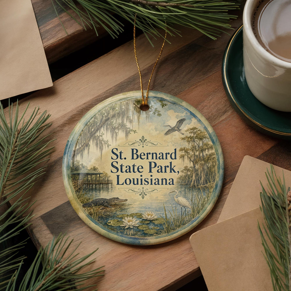 St Bernard State Park Louisiana Watercolor Ceramic Ornament, St Bernard Parish Souvenir, Louisiana State Park Keepsake Gift — photo 5