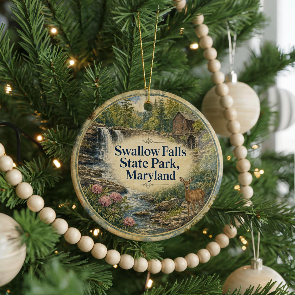 Swallow Falls State Park Maryland Watercolor Ceramic Ornament, State Park Souvenir, Nature Travel Keepsake, Maryland Gift — photo 6