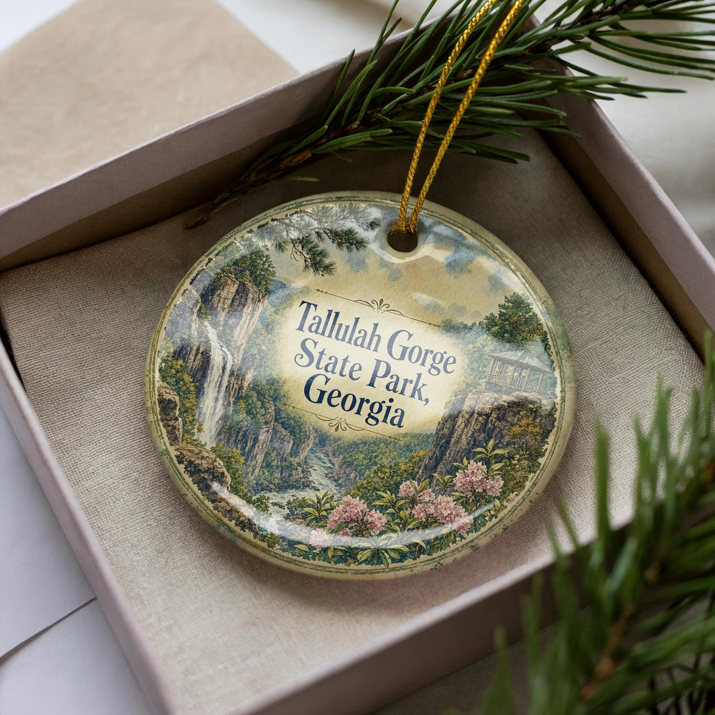 Tallulah Gorge State Park Georgia Ceramic Ornament, Watercolor Tallulah Falls Gorge Souvenir Travel Keepsake Gift — photo 1