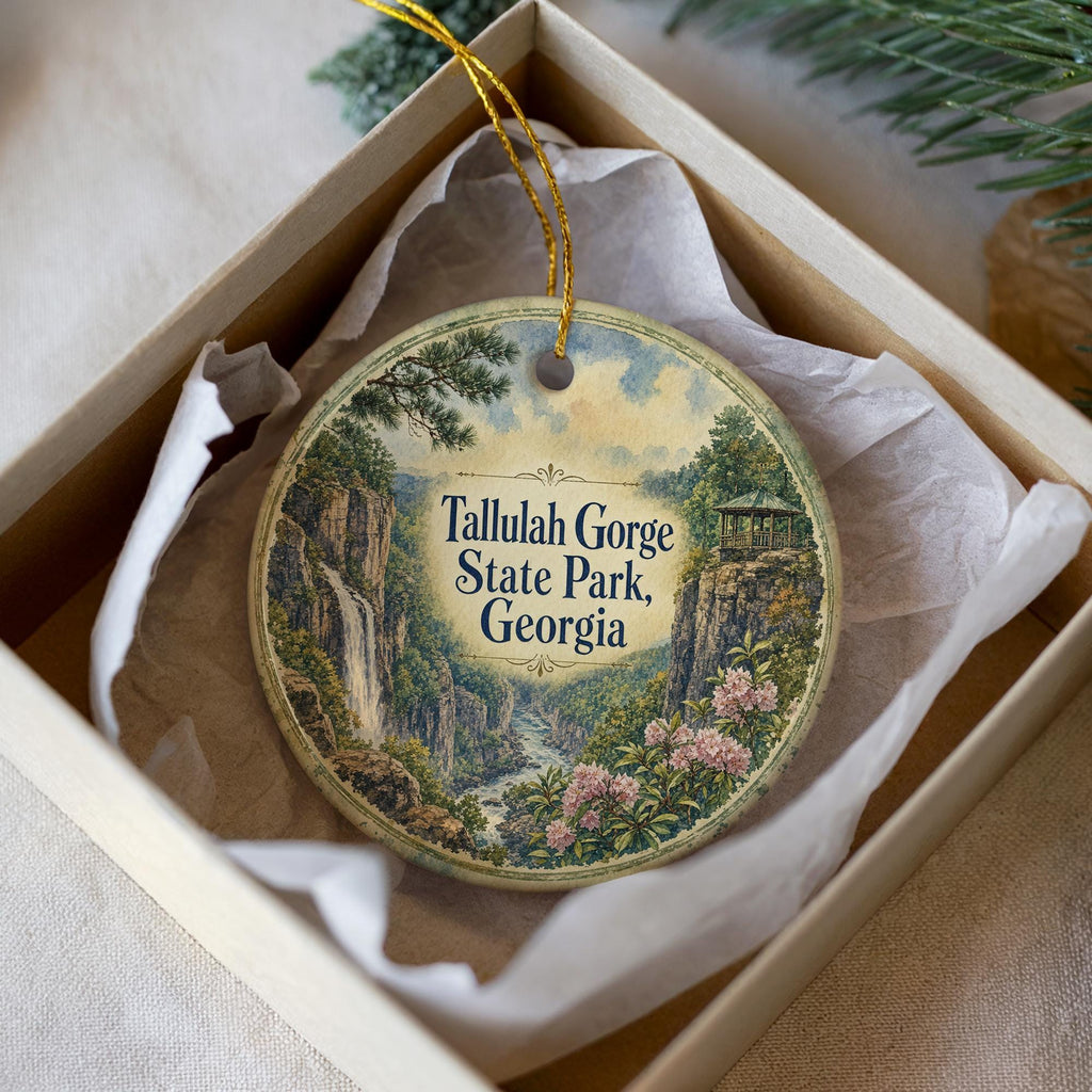 Tallulah Gorge State Park Georgia Ceramic Ornament, Watercolor Tallulah Falls Gorge Souvenir Travel Keepsake Gift — photo 2