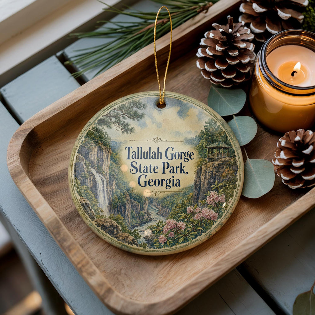 Tallulah Gorge State Park Georgia Ceramic Ornament, Watercolor Tallulah Falls Gorge Souvenir Travel Keepsake Gift — photo 3