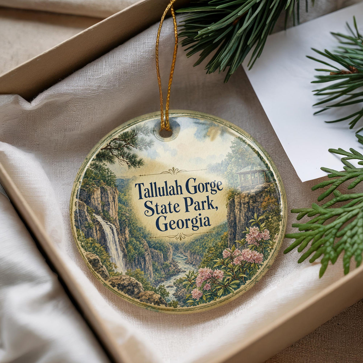 Tallulah Gorge State Park Georgia Ceramic Ornament, Watercolor Tallulah Falls Gorge Souvenir Travel Keepsake Gift — photo 4