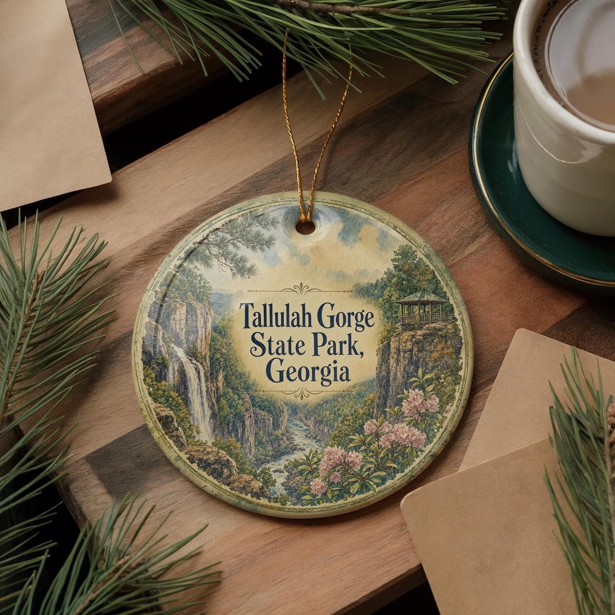 Tallulah Gorge State Park Georgia Ceramic Ornament, Watercolor Tallulah Falls Gorge Souvenir Travel Keepsake Gift — photo 5