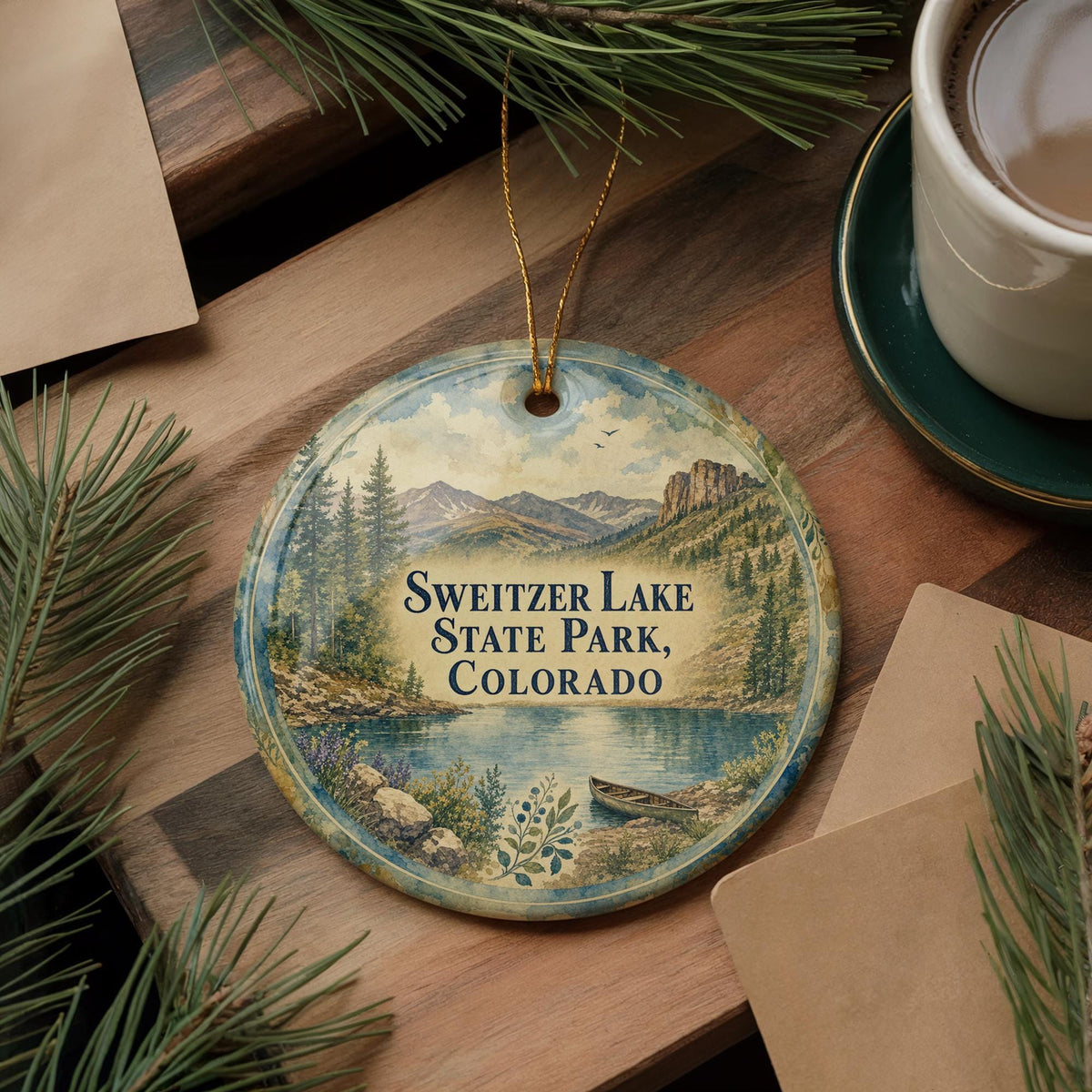 Sweitzer Lake State Park Colorado Watercolor Ceramic Ornament, Colorado State Park Souvenir, Lake & Mountain Vacation Keepsake — photo 5