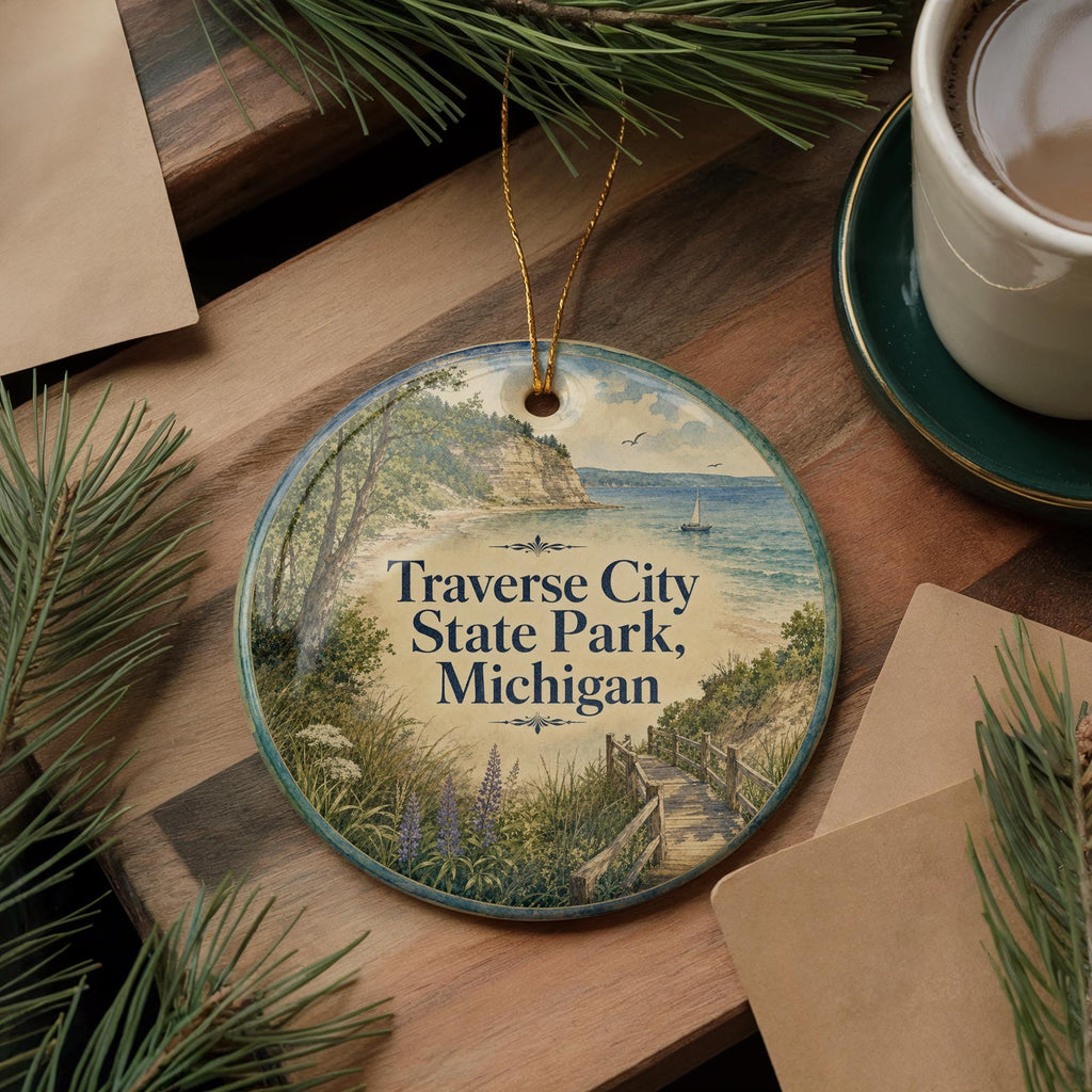 Traverse City State Park Michigan Watercolor Ceramic Ornament, Traverse City MI Souvenir, Lake Michigan Vacation Keepsake Gift — photo 5