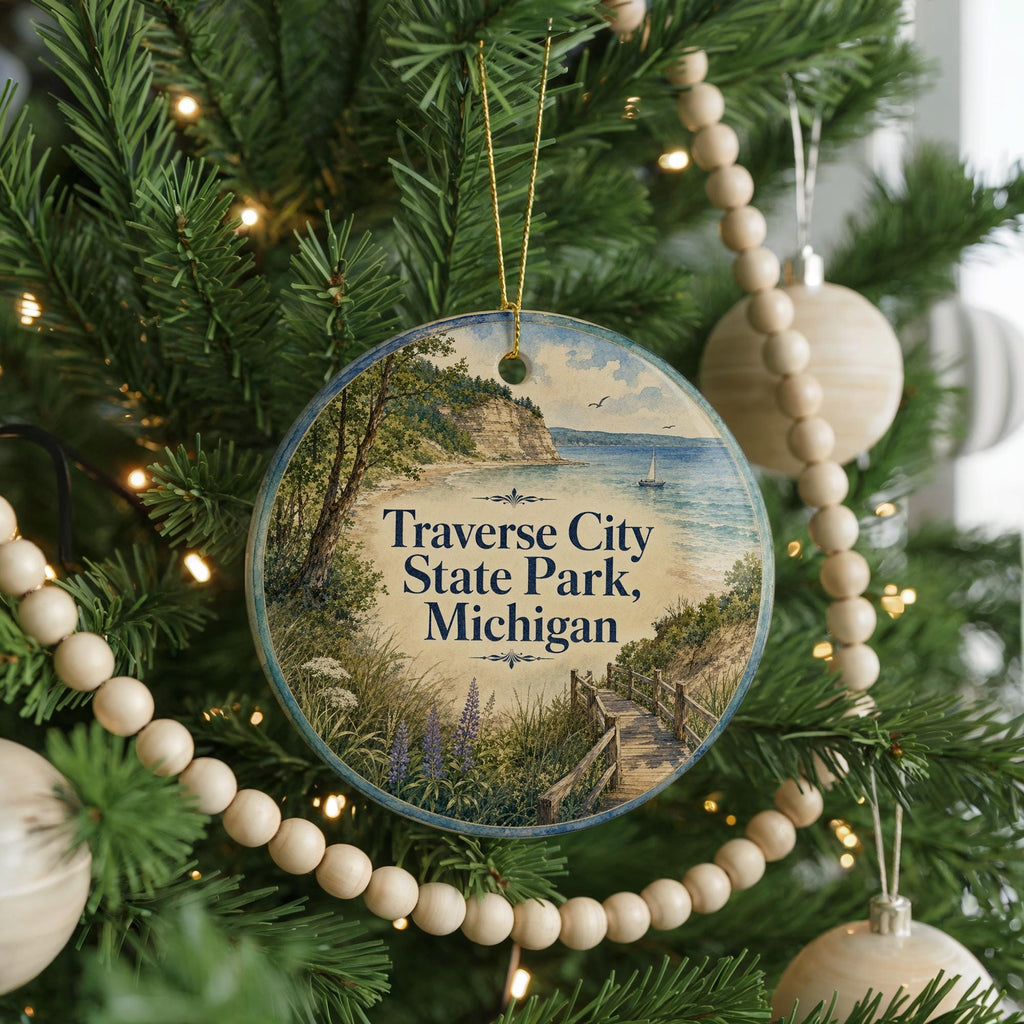 Traverse City State Park Michigan Watercolor Ceramic Ornament, Traverse City MI Souvenir, Lake Michigan Vacation Keepsake Gift — photo 6