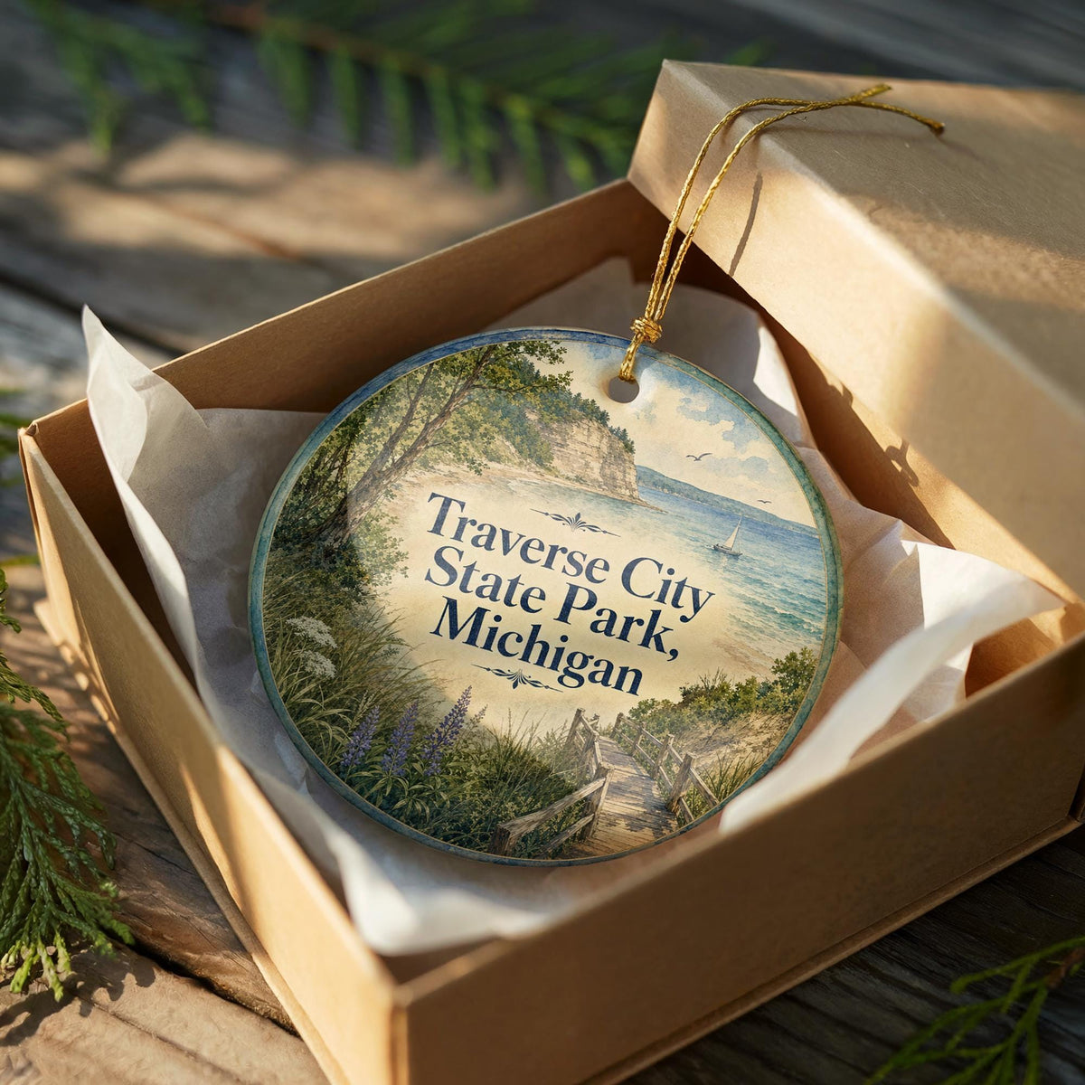 Traverse City State Park Michigan Watercolor Ceramic Ornament, Traverse City MI Souvenir, Lake Michigan Vacation Keepsake Gift — photo 8