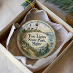 Two Lights State Park Maine Watercolor Ceramic Ornament, Coastal Lighthouse Souvenir, New England Vacation Keepsake — photo 2