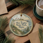 Two Lights State Park Maine Watercolor Ceramic Ornament, Coastal Lighthouse Souvenir, New England Vacation Keepsake — photo 5