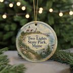 Two Lights State Park Maine Watercolor Ceramic Ornament, Coastal Lighthouse Souvenir, New England Vacation Keepsake — photo 7