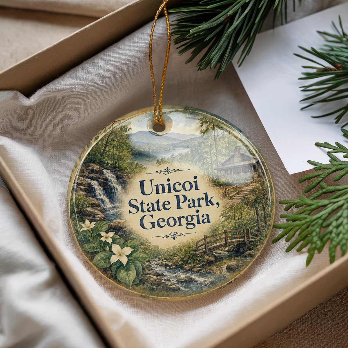 Unicoi State Park Georgia Watercolor Ceramic Ornament, Helen GA Mountain Lake Nature Souvenir Gift, Appalachian Scenic Keepsake — photo 4
