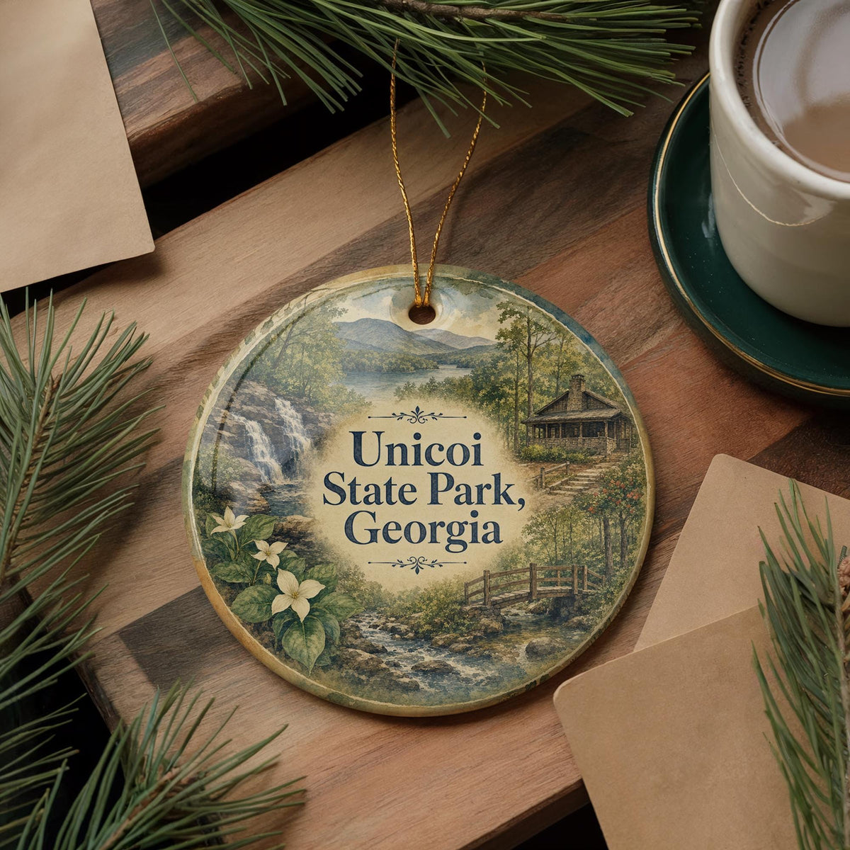 Unicoi State Park Georgia Watercolor Ceramic Ornament, Helen GA Mountain Lake Nature Souvenir Gift, Appalachian Scenic Keepsake — photo 5