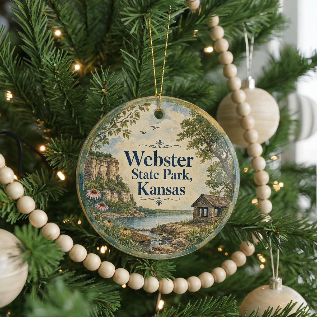 Webster State Park Kansas Ceramic Ornament, Lake and Prairie Scenic Travel Souvenir, Kansas State Park Keepsake Gift — photo 6