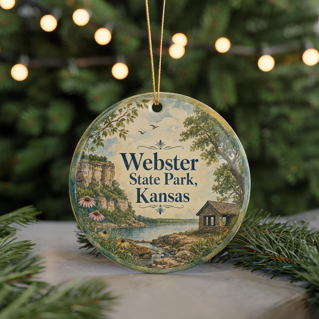 Webster State Park Kansas Ceramic Ornament, Lake and Prairie Scenic Travel Souvenir, Kansas State Park Keepsake Gift — photo 7