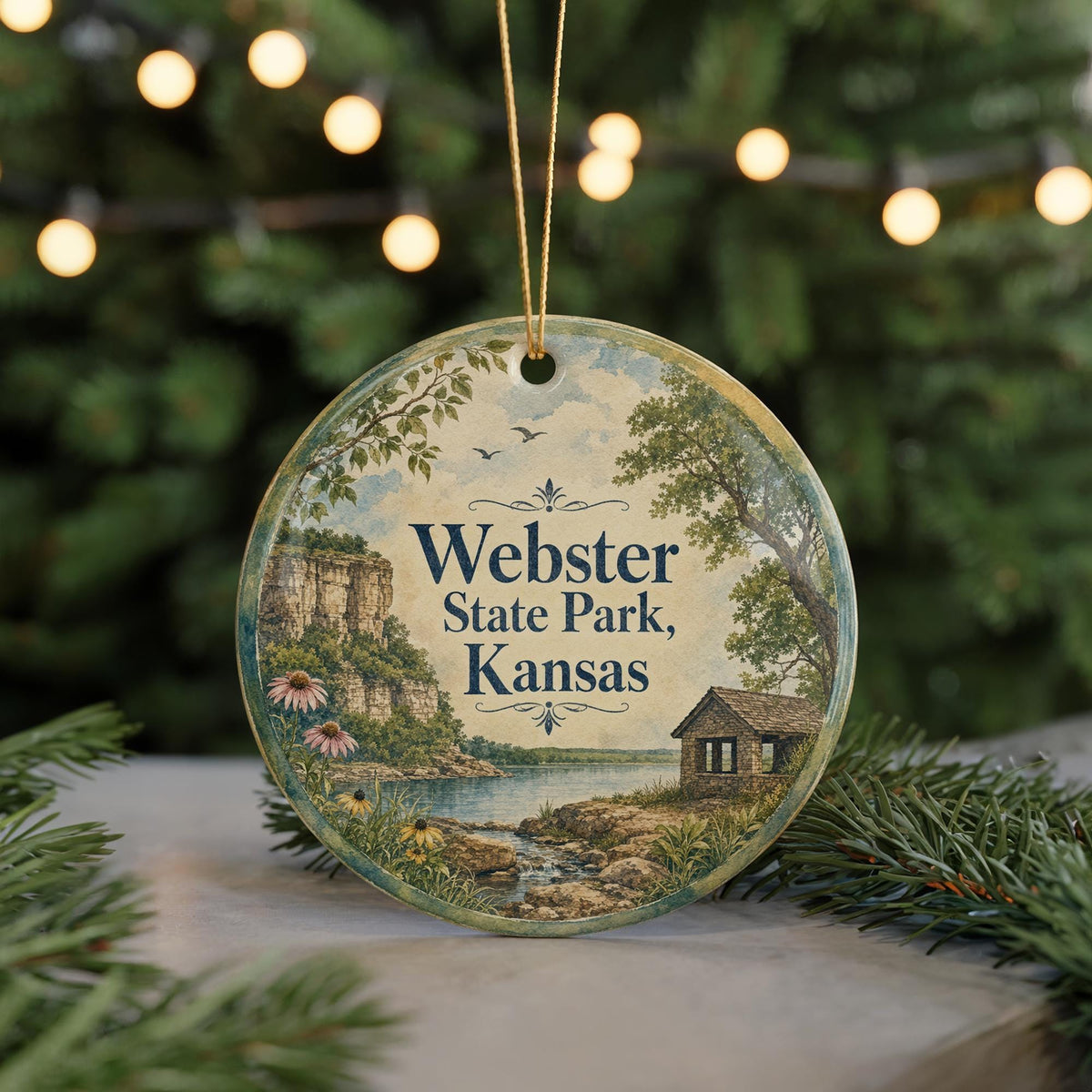 Webster State Park Kansas Ceramic Ornament, Lake and Prairie Scenic Travel Souvenir, Kansas State Park Keepsake Gift — photo 7
