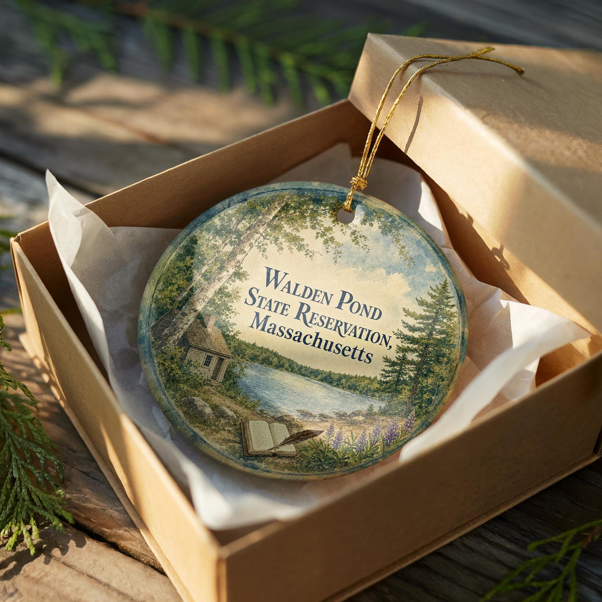 Walden Pond State Reservation Massachusetts Watercolor Ceramic Ornament, Concord MA Nature Landmark Souvenir Gift — photo 8