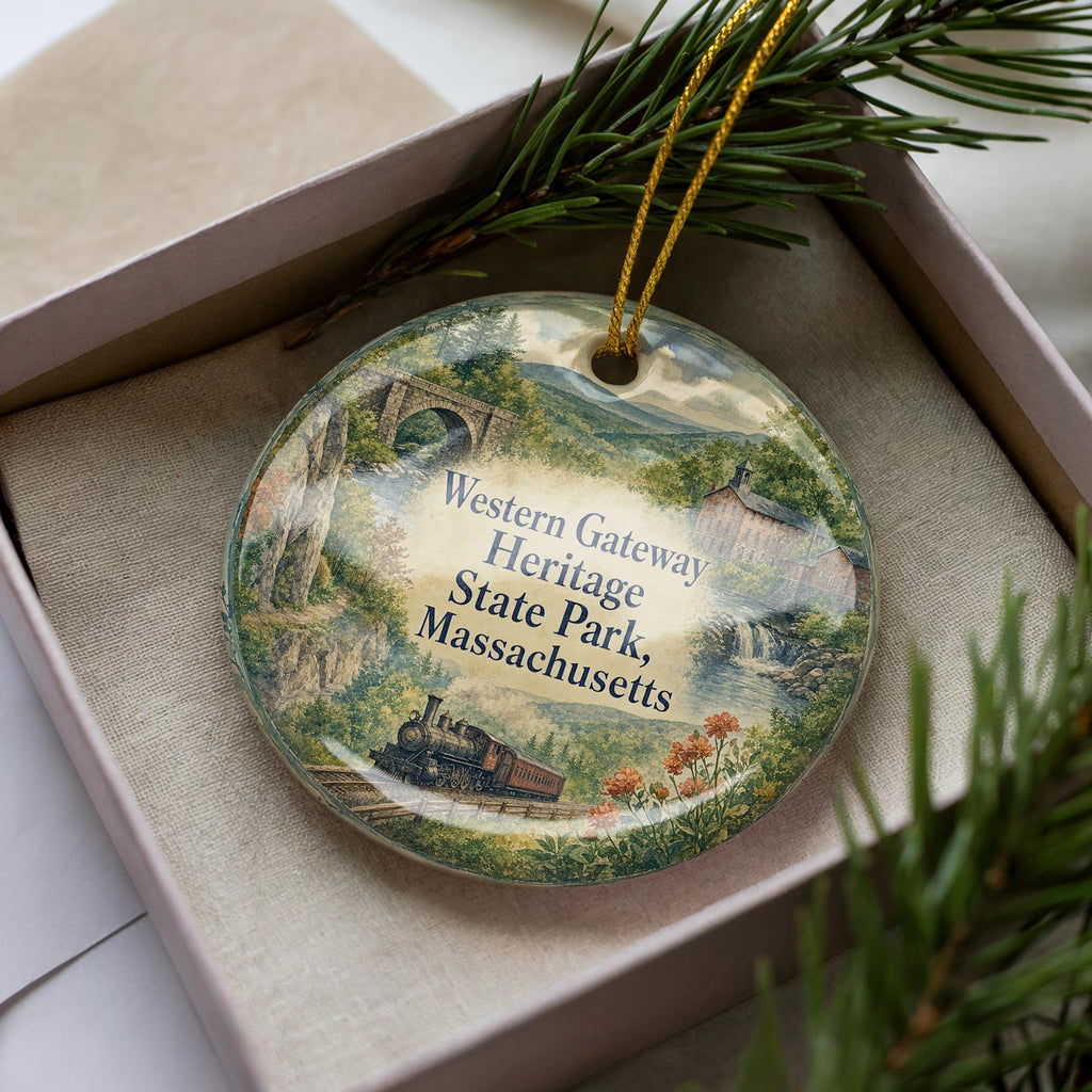 Western Gateway Heritage State Park Massachusetts Watercolor Ceramic Ornament, Fitchburg MA Landmark Souvenir Gift, Travel Keepsake Decor — photo 3