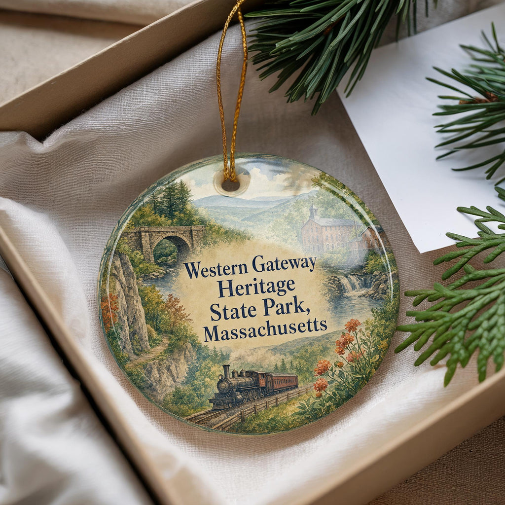 Western Gateway Heritage State Park Massachusetts Watercolor Ceramic Ornament, Fitchburg MA Landmark Souvenir Gift, Travel Keepsake Decor — photo 4