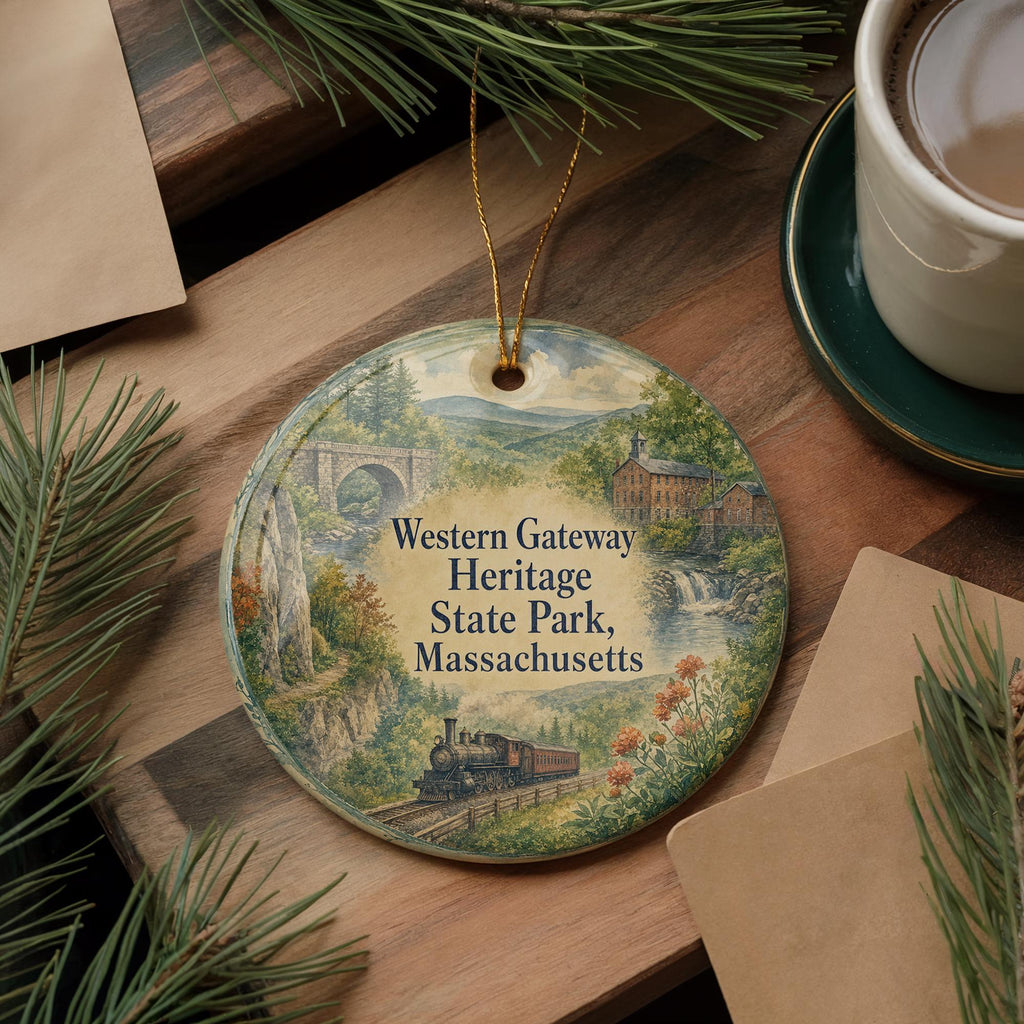 Western Gateway Heritage State Park Massachusetts Watercolor Ceramic Ornament, Fitchburg MA Landmark Souvenir Gift, Travel Keepsake Decor — photo 5