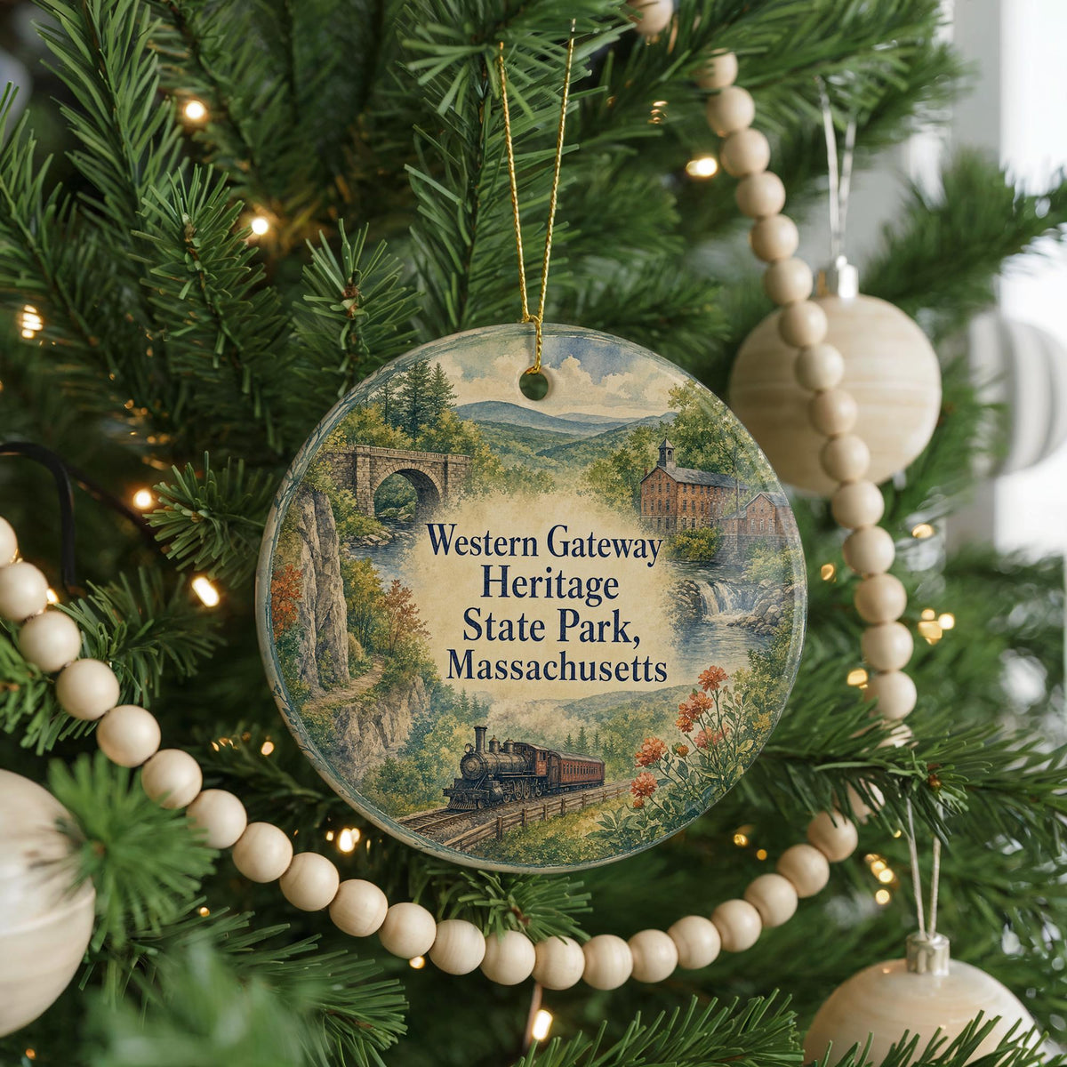 Western Gateway Heritage State Park Massachusetts Watercolor Ceramic Ornament, Fitchburg MA Landmark Souvenir Gift, Travel Keepsake Decor — photo 6