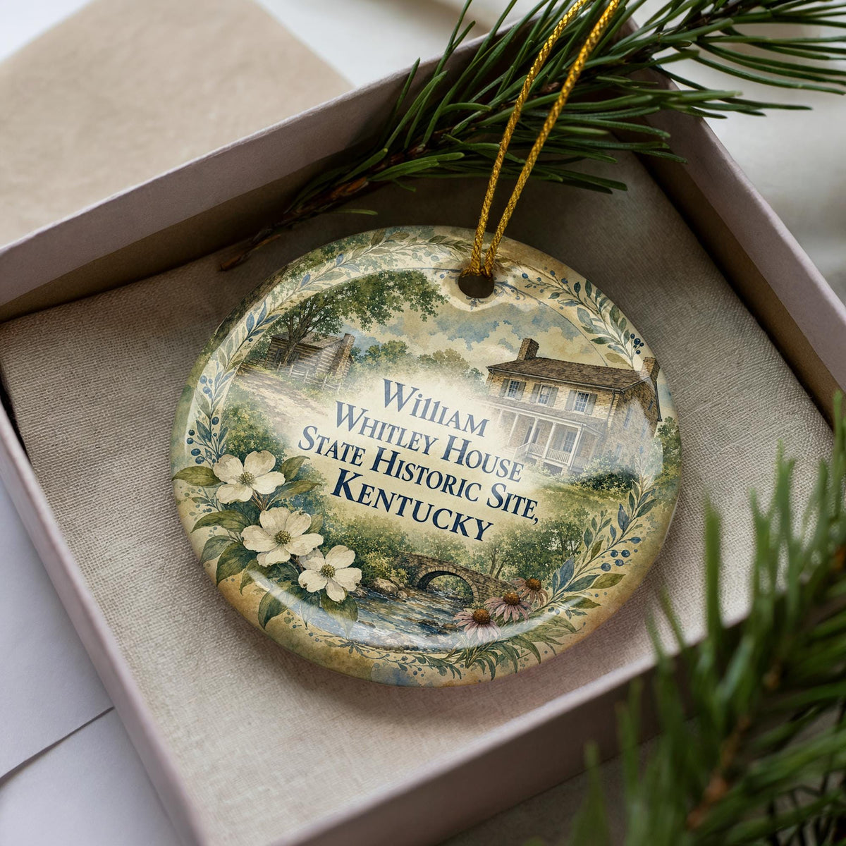 Watercolor William Whitley House State Historic Site Kentucky Ceramic Ornament, Historic Landmark Souvenir, Kentucky Travel Gift — photo 2