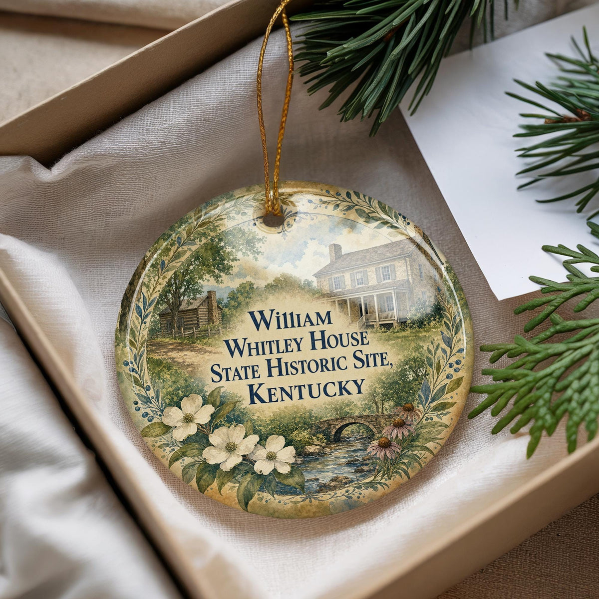 Watercolor William Whitley House State Historic Site Kentucky Ceramic Ornament, Historic Landmark Souvenir, Kentucky Travel Gift — photo 4