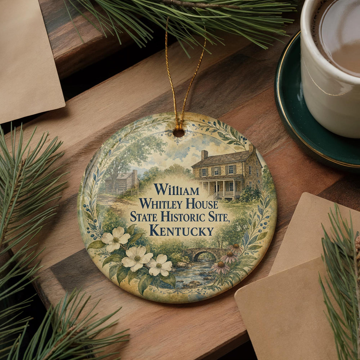 Watercolor William Whitley House State Historic Site Kentucky Ceramic Ornament, Historic Landmark Souvenir, Kentucky Travel Gift — photo 5