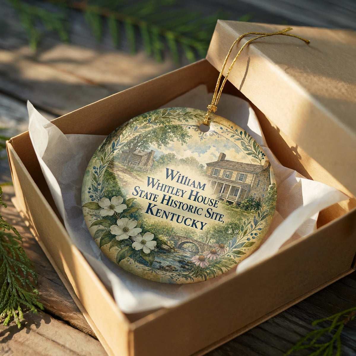 Watercolor William Whitley House State Historic Site Kentucky Ceramic Ornament, Historic Landmark Souvenir, Kentucky Travel Gift — photo 8
