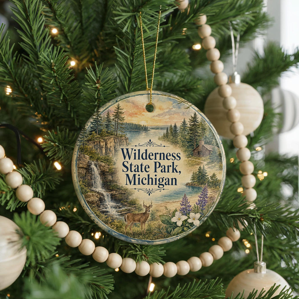 Wilderness State Park Michigan Watercolor Ceramic Ornament, Northern Michigan Nature Souvenir, Great Lakes Travel Keepsake — photo 6