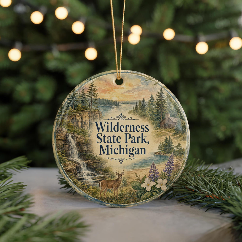 Wilderness State Park Michigan Watercolor Ceramic Ornament, Northern Michigan Nature Souvenir, Great Lakes Travel Keepsake — photo 7
