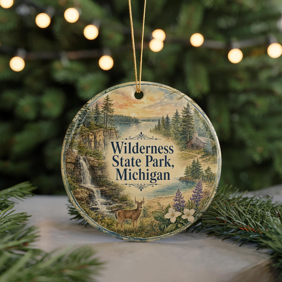 Wilderness State Park Michigan Watercolor Ceramic Ornament, Northern Michigan Nature Souvenir, Great Lakes Travel Keepsake — photo 7