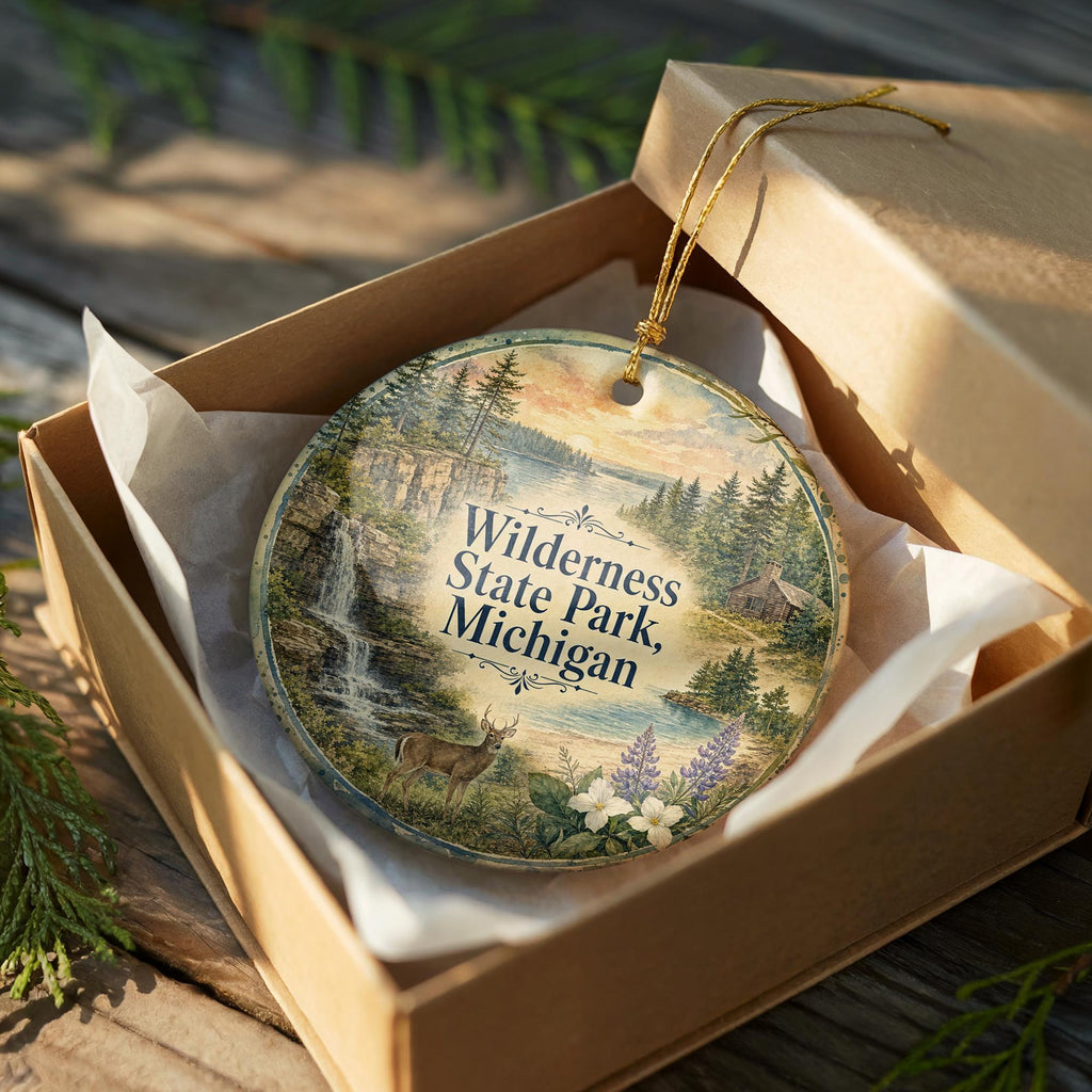 Wilderness State Park Michigan Watercolor Ceramic Ornament, Northern Michigan Nature Souvenir, Great Lakes Travel Keepsake — photo 8