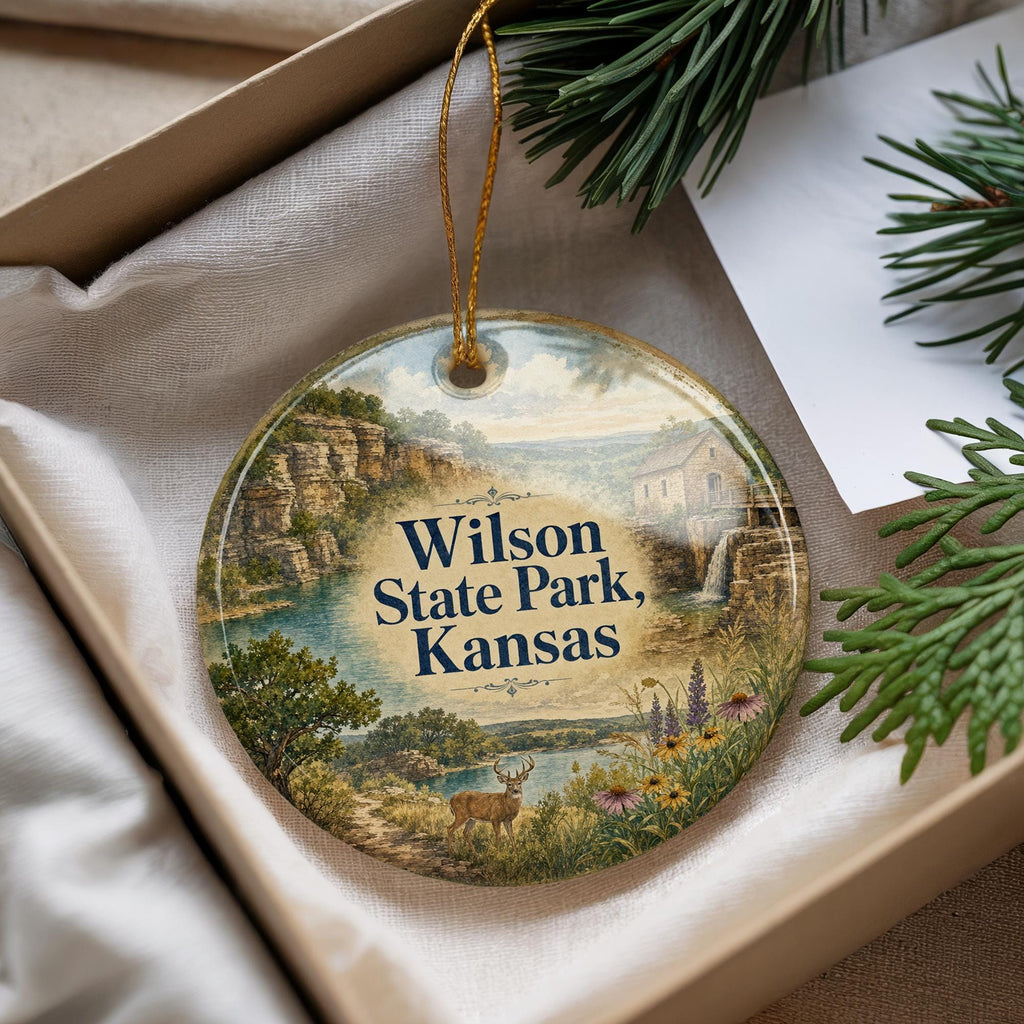 Wilson State Park Kansas Watercolor Ceramic Ornament, Lake Wilson State Park Souvenir, Kansas Travel Keepsake Ornament — photo 4