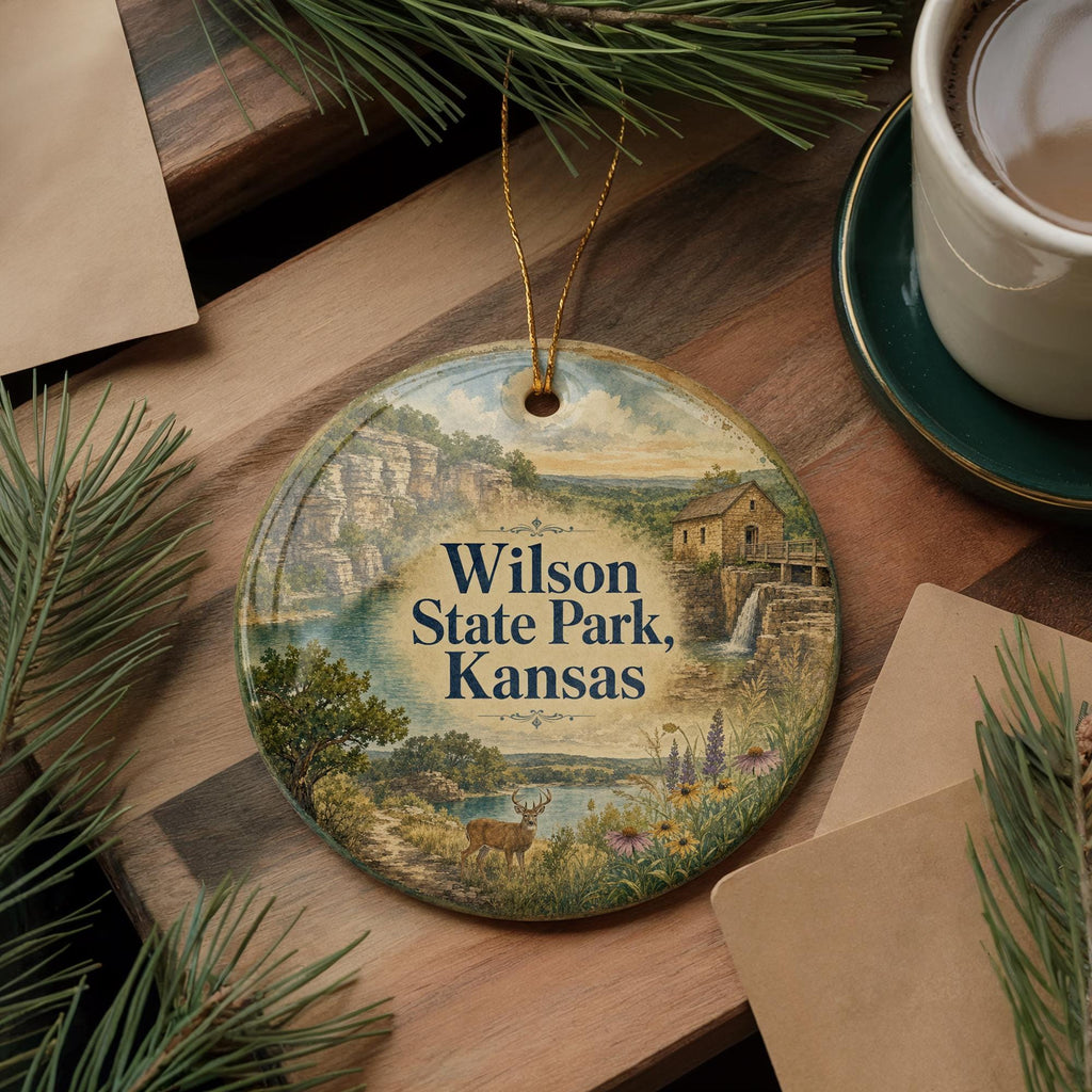 Wilson State Park Kansas Watercolor Ceramic Ornament, Lake Wilson State Park Souvenir, Kansas Travel Keepsake Ornament — photo 5