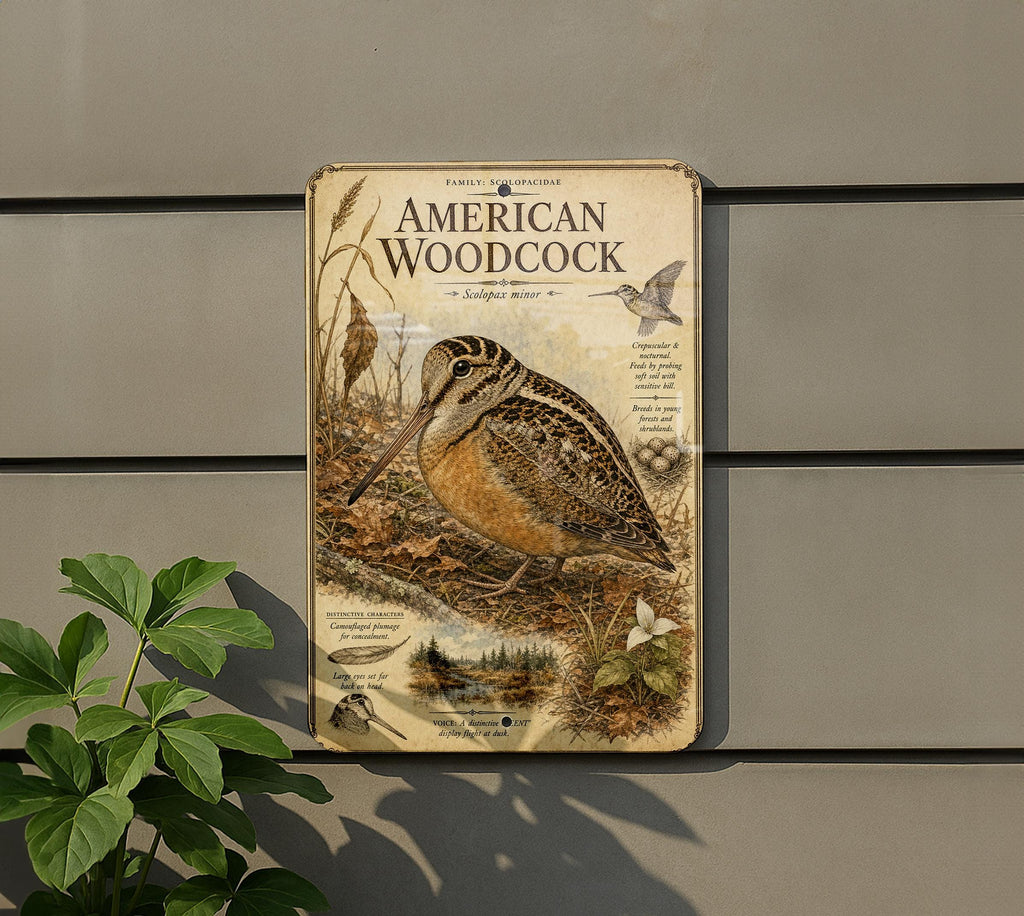 American Woodcock Metal Sign Vintage Natural History Bird Illustration Audubon Inspired Ornithology Field Guide Wall Decor Gift — photo 5