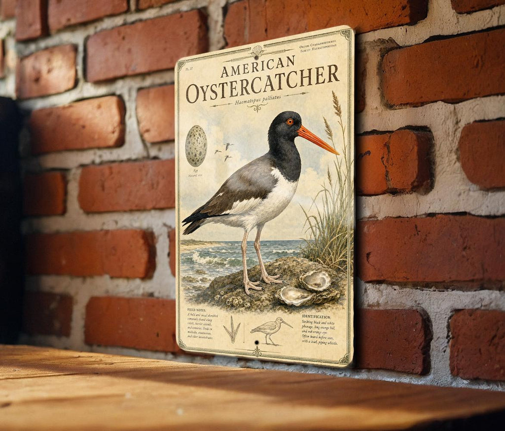American Oystercatcher Metal Sign, Audubon Ornithology Plate, Scientific Bird Illustration, Range Map & Habitat Scene Wall Decor — photo 2