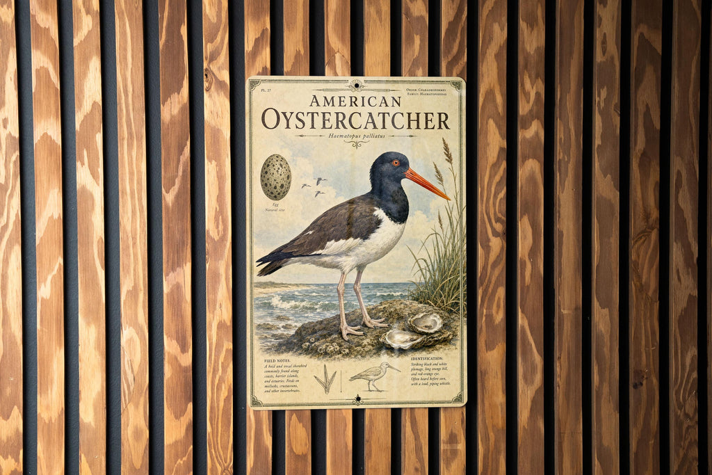 American Oystercatcher Metal Sign, Audubon Ornithology Plate, Scientific Bird Illustration, Range Map & Habitat Scene Wall Decor — photo 3