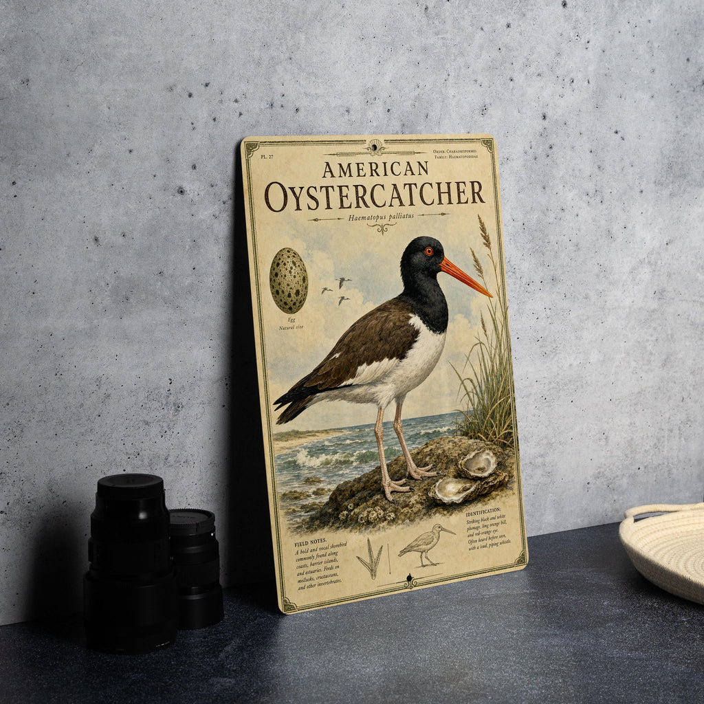 American Oystercatcher Metal Sign, Audubon Ornithology Plate, Scientific Bird Illustration, Range Map & Habitat Scene Wall Decor — photo 4